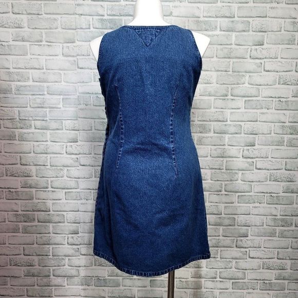 Vintage 90s Y2K Tommy Jeans Womens 14 Denim Tank Mini Dress Button Side - Picture 6 of 9